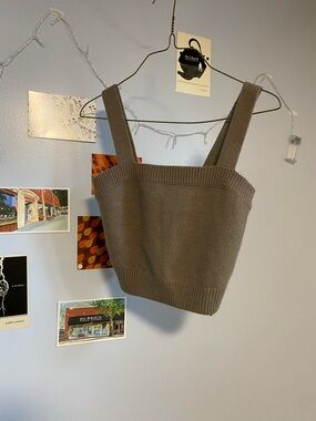 H&M Ribbed Knit Crop Tank Top — Taupe